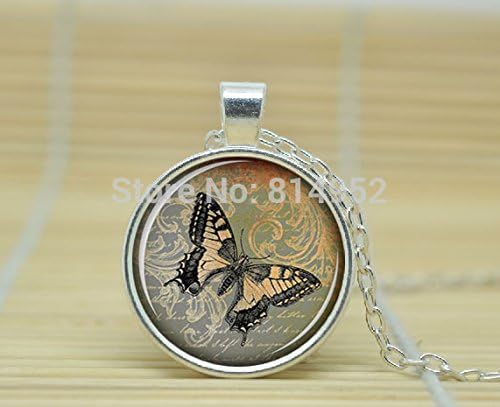 VintaStore Art Glass Necklace Vintage Butterfly Necklace Butterfly Pendant Butterfly Jewelry Vintage Style Art Charm Rose A1355