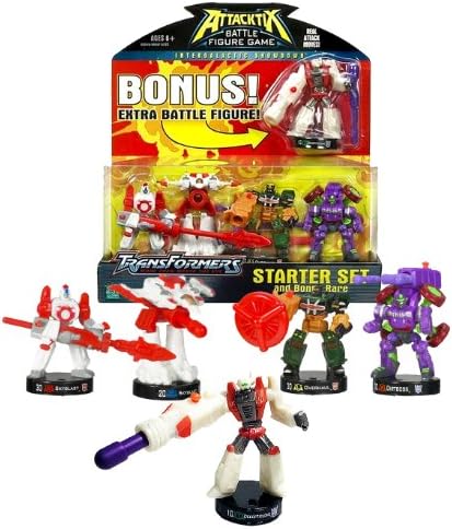 Hasbro Year 2006 ATTACKTIX Battle Figure Game Transformers Series 4 Pack 3 Inch Tall Figure Starter Set Plus Bonus Rare Figure - Robot Mode Autobot SKYBLAST , Figher Jet Mode Autobot SKYBLAST, Autobot OVERHAUL and Decepticon DIRTBOSS Plus Bonus Decepticon DECEPTICLONE