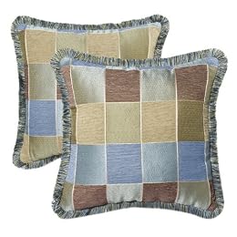 Set of 2 Loft Plaid Fringed Pillows Silver - Sage (18x18