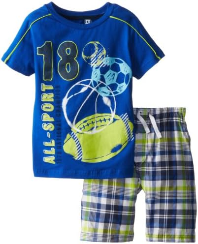 Kids Headquarters Boys 2-7 Crew Neck Tee with Plaided Shorts