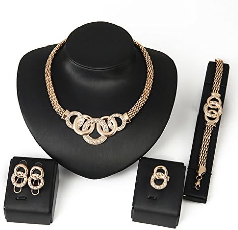 SelfLove Gold Plated Women Valentine Jewelry Cubic Zircon Pendant Necklace Bracelet & Earrings Ring Set