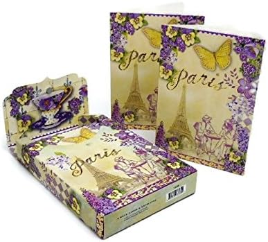Cafe Paris Embellished Note Cards Set of 8 w/ magnetic bejeweled closure box