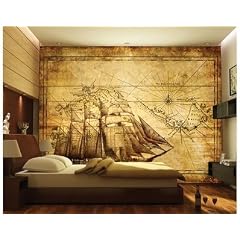 FotoTapete No.62 "GRAND EXPLORER" 400x280cm Schiff, Antik, Vintage, Landkarte, Expedition, Segelboot, beige, braun, g�nstig, Photo Wall Mural