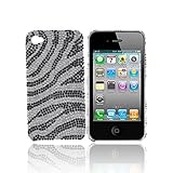For Verizon Apple iPhone 4 Bling Hard Case ZEBRA SILVER BLACK
