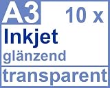 Inkjet Klebefolie 10 x DIN A3 transparent glänzend, klar - Glasklar - Druckerfolie zum bedrucken mit Tinte