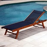 Teak and Black Mesh Sun Lounge Chaise (Black) (34H x 25W x 77D)