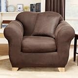 IMAGE OF Sure Fit Stretch Leather Two Piece Chair Slipcover in Brown (Box Cushion)