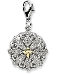 14k Yellow Gold Sterling Silver with 3 D Diamond Filigree with Lobster Clasp Charm