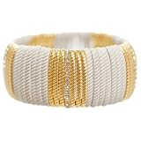 Teramasu White and Gold Stretch Bracelet with Crystals