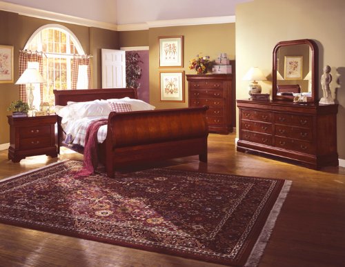 Louis Philippe Cherry Queen Size Sleigh Bed Bedroom Furniture Set