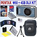 Pentax Optio W60 Waterproof 10MP Digital Camera (Ocean Blue) + 4GB Deluxe Accessory Kit