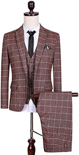 HAOYU Men's Business Gentleman Plaid Suits ( Blazer+Pants+Vest )