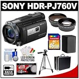 Sony Handycam HDR-PJ760V 96GB 1080p HD Video Camera Camcorder with Projector with 16GB Card + Battery + Hard Case + Tripod + Wide Angle & Telephoto Lenses + Accessory Kit