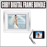 Coby 8-inch DP882 Digital Photo Frame MP3 Player Bundle With DP151WHT Digital Photo Keychain