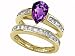 3.00 cttw Sterling Silver 14K Yellow Gold Plated Genuine Pear Shape Amethyst Wedding Set - Gold Plated Silver