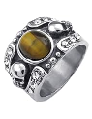 Jewelry: KONOV Mens Tiger Eye Stainless Steel Ring, Gothic Skull, Yellow Silver, Size 12 - Pin Zhen