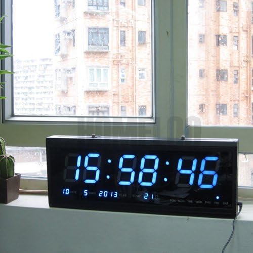 48cm Blue LED Big Time Calendar Alarm Digital Desk Wall Clock Modern