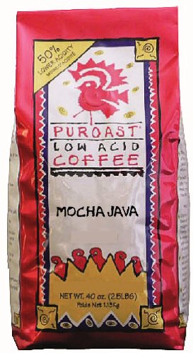 Puroast Low Acid Coffee Low Acid Mocha Java Flavored Coffee Grind Whole Bean, 2.5-Pound Bags