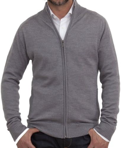 MERINO WOOL FULL ZIP SWEATER W POCKETS. MADE IN ITALY. M11-LT BROWN MELANGE-XXL