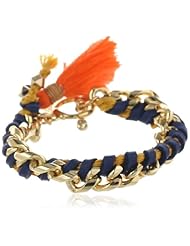 Ettika Leather and Gold Chain Tassel and Toggle Closure Bracelet, 7"