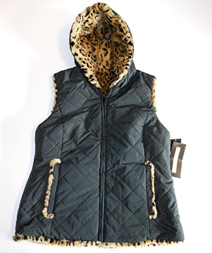 Kristen Blake Reversible Hooded Faux Fur Vest, Leopard, XXL