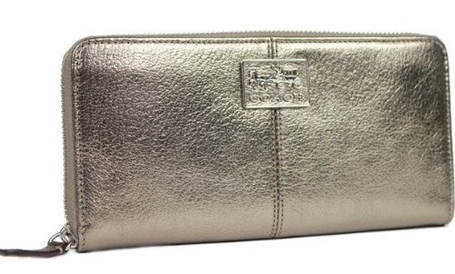 Coach Chelsea Metallic Leather Accordion Zip Around Clutch Wallet 46043 Gunmetal