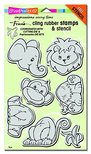 Stampendous CRS5086 Jungle Friends Fran's Cling Stamps & Stencil, 5