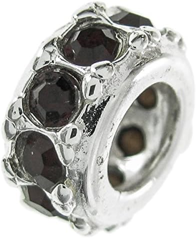 925 Sterling Silver Round Birthday January Red Cz Crystals Ring Spacer Bead For European Charm Bracelets