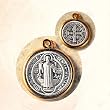 Double Sided Oxidized Saint Benedict Medal with Gold Tone Bezel Mount - 2" Height - Made in Italy