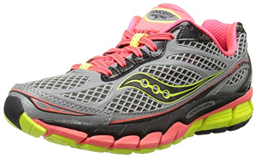 Saucony Women's Ride 7 Viziglo Running Shoe,Silver/Vizi Coral/Citron,7.5 M US