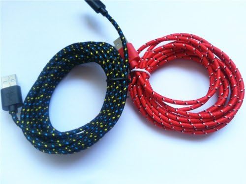 (Eeasyshop13) 2x LOT 10 FT (BLACK+RED) BRAIDED FABRIC COLORFUL USB DATA SYNC CHARGER CABLE CORD FOR IPHONE 5 5S 5C iOS7
