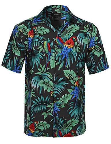 Hawaiian Print Lightweight Short Sleeve Button Up Shirt Black Size M