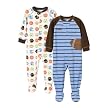 Infant Boys' Just One Year Fleece Football Blanket Sleeper - Blue/Brown