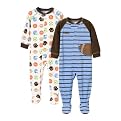Infant Boys' Just One Year Fleece Football Blanket Sleeper - Blue/Brown
