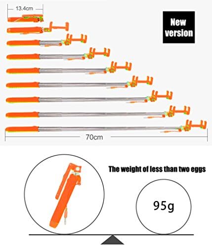 DeaqooTM Wired Mini Selfie Stick, Aluminum Pen Size Extendable Handled Stick Self-portrait Monopod with Adjustable Phone Holder & Built-in Remote Shutter for Smartphones (battery free) (C-orange)