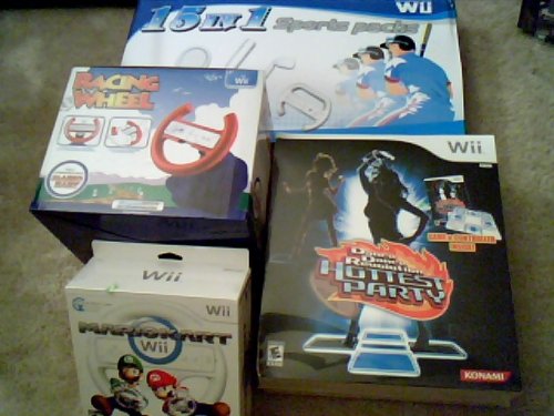Mario Kart with Wheel/Dance Dance Revolution with Dance Pad/Dreamgear Wii Wheel/15 Piece Wii Sports Kit for the Wii