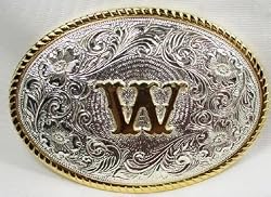SILVER/GOLD PLATED  MONOGRAM LETTER "W" BELT BUCKLE