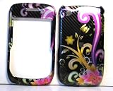 Black with Purple Vine Flower Snap on Hard Skin Shell Protector Cover Case for Blackberry Curve 8520 8530 + Belt Clip