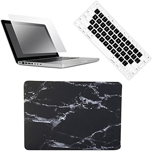Macbook Pro 13'' Case, TTTK 3 in 1 Marble Print Pattern Hard Shell Clip Snap-on Case with [Free Keyboard Skin] and [Free HD Screen Protector] for Apple Macbook A1278 (Macbook Pro 13'', Black)