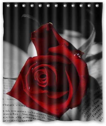 Valentine Series Custom Waterproof Fabric Bathroom Romantic Red Rose on the Book Shower Curtain 60" x 72"