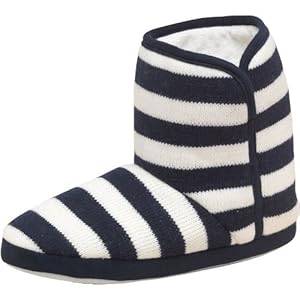 Board Angels Womens Stripe Slipper Boots Navy/Cream - Navy/Cream - 5 UK 5 EUR 38