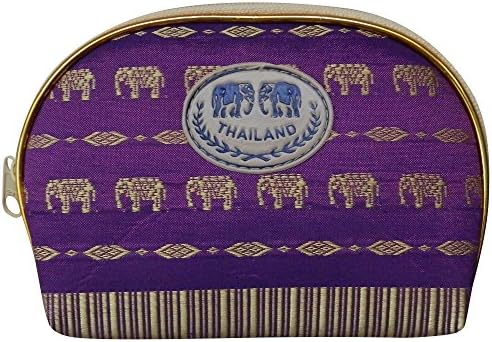 Thai Made Purple Elephant Pattern Cosmetics Bag