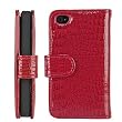Red Wallet Style Magnetic Flip Textured Crocodile Leather Case with Credit Card / ID Slots for iPhone 4 / 4s (AT&T, Verizon, Sprint)