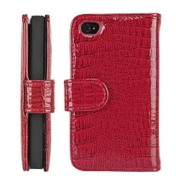 Skin C pink rown Faux Leather Pocket Case Cover With Strap for iPhone4/4s