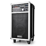 Mobile PA-Anlage Komplettsystem 250 W ( 2x Funk-Mic , 230V/12V/Akku, DVD-Player, USB, MP3)