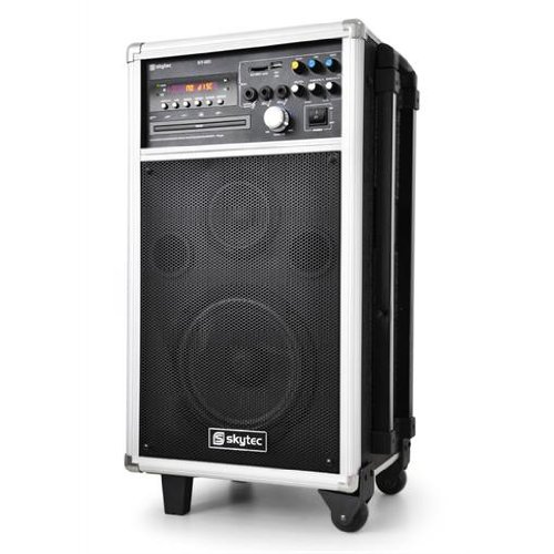 Mobile PA-Anlage Komplettsystem 250 W ( 2x Funk-Mic , 230V/12V/Akku, DVD-Player, USB, MP3)