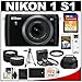 Nikon 1 S1 Digital Camera Body with 11-27.5mm VR Lens (Black) with 32GB Card + Battery + Case + Filters + Tripod + Telephoto & Wide-Angle Lenses + Accessory Kit