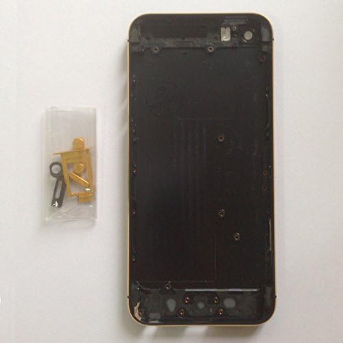 New iPhone 5 Black with Gold Trim/Accent Gold Glass Alloy Metal Back Cover Housing Middle Frame Bezel Replacement with Gold LOGO&Side Buttons, Free Tools (Black/Gold)