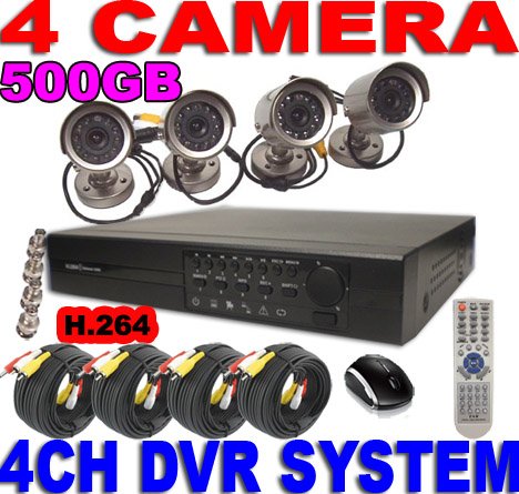 4 Channel H.264 120 FPS Mini Standalone CCTV DVR System Package - 1 audio Package - 4 Outdoor Nightvision Cameras