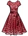 Meaneor Ladies Scoop Neck Cap Sleeve Casual Pullover Lace Skater Dress (Burgady/S)